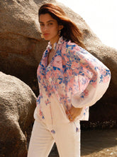 Anewsta Women Floral Printed Shirt With Decorated Lace Collar